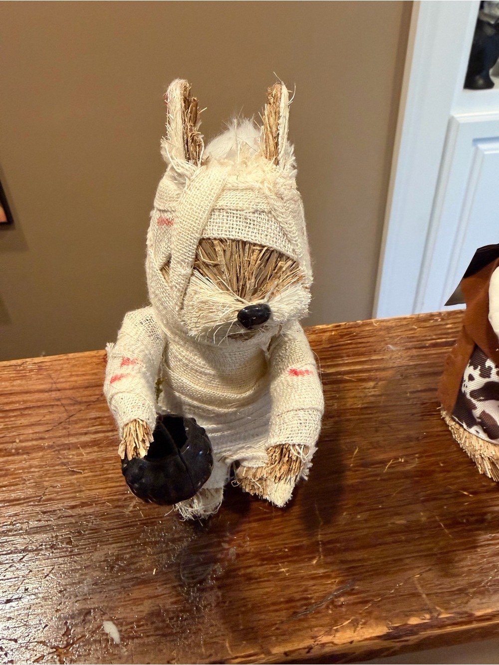 Cute Halloween  Rustic Straw squirrel Figurine dressed as a Mummy